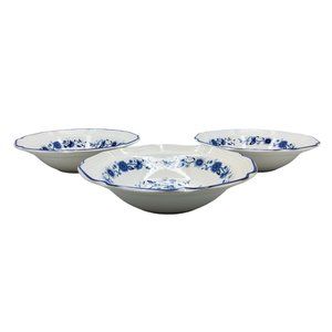 vintage 1970s set of 3 hankook seine blue porcelain floral design 7" desert/sala